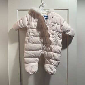 Jacadi Paris Soft Pink Snow Bunting Snowsuit Fur Hood Full Zip Size 6M